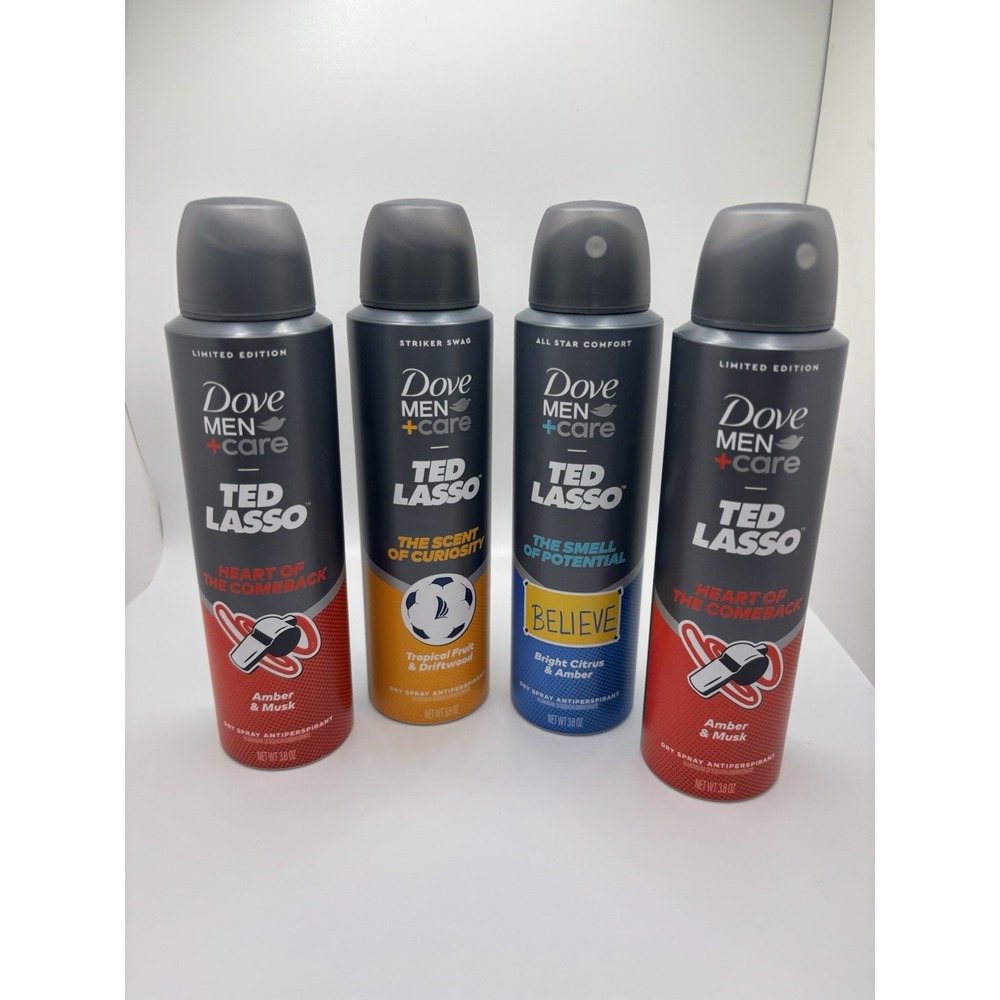 Dove Men+Care Ted Lasso Dry Spray Antiperspirant Bundle Of 4 Cans NEW!
